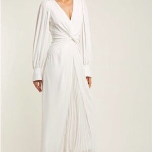 Self Portrait Ivory Jersey Twist Pleated Dress - 4